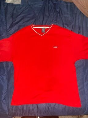 Tommy Hilfiger Red V-Neck Short Sleeve Tee with Contrast Trim